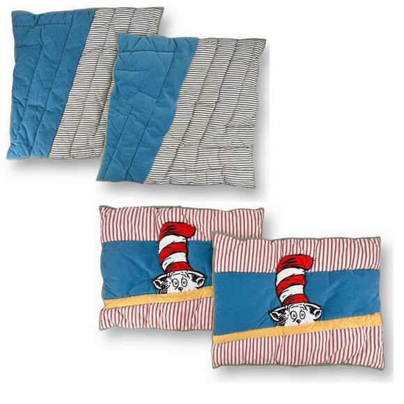Pottery Barn The Cat In The Hat Lot Of 4 Euro Standard Pillow Shams Dr Seuss - Picture 1 of 9